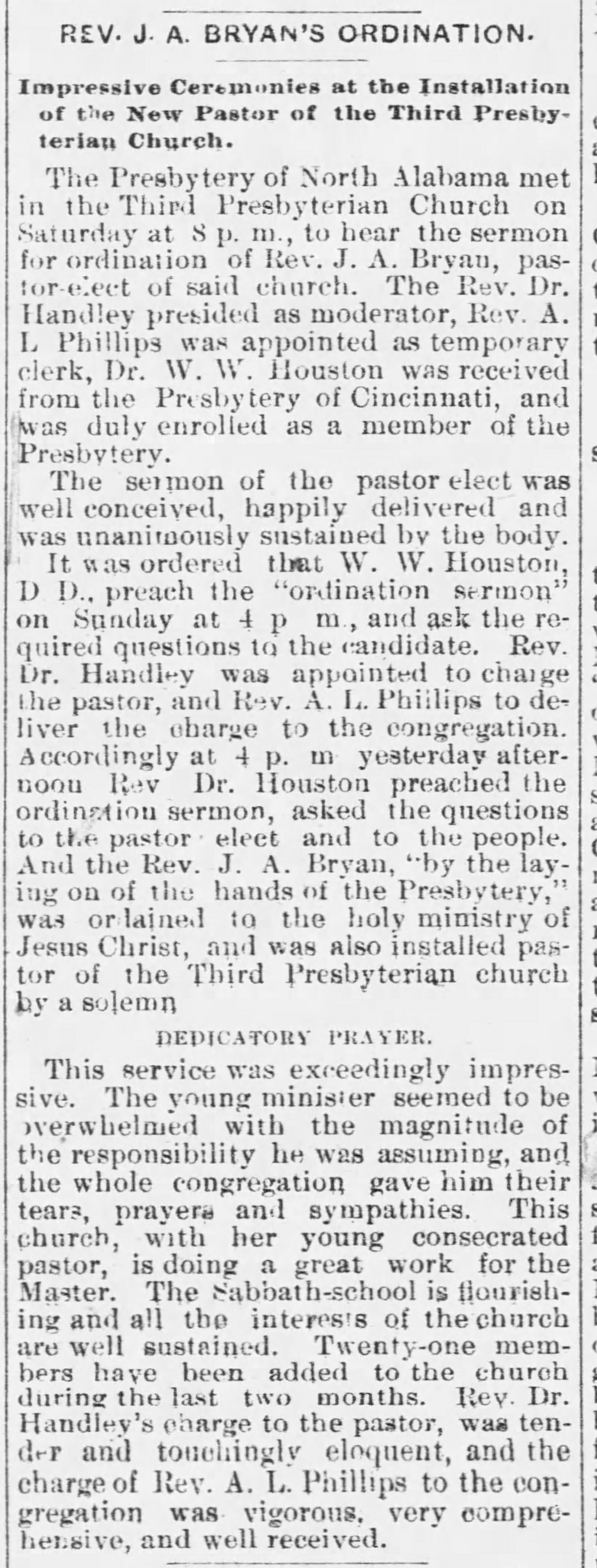 Rev. J.A. Bryan's Ordination